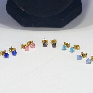Vintage Small Colorful Stud Beaded Earrings 5 Pairs